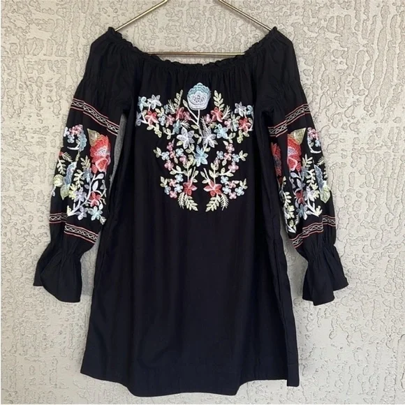 Free People Fleur Du Jour Embroidered Off Shoulder Mini Dress XS - Picture 2 of 11